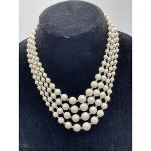 Early 1950's  Simulated Pearl & Gold Tone Beads 4 Strand Necklace, Adjustable, 1